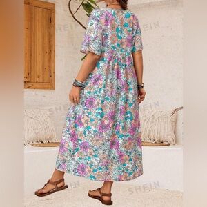 EMERY ROSE Plus Size Women's Summer Beach Style Long Short Sleeve Dress